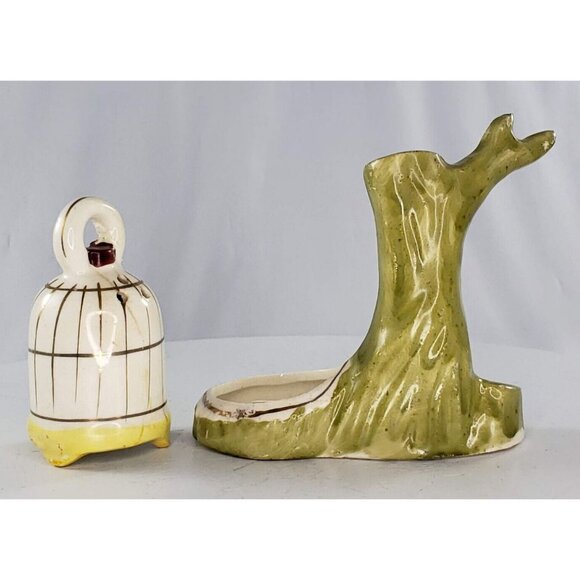 Vintage Bird Cage Tree Salt Pepper Shaker Set Occupied Japan Missing Cat - Picture 6 of 8